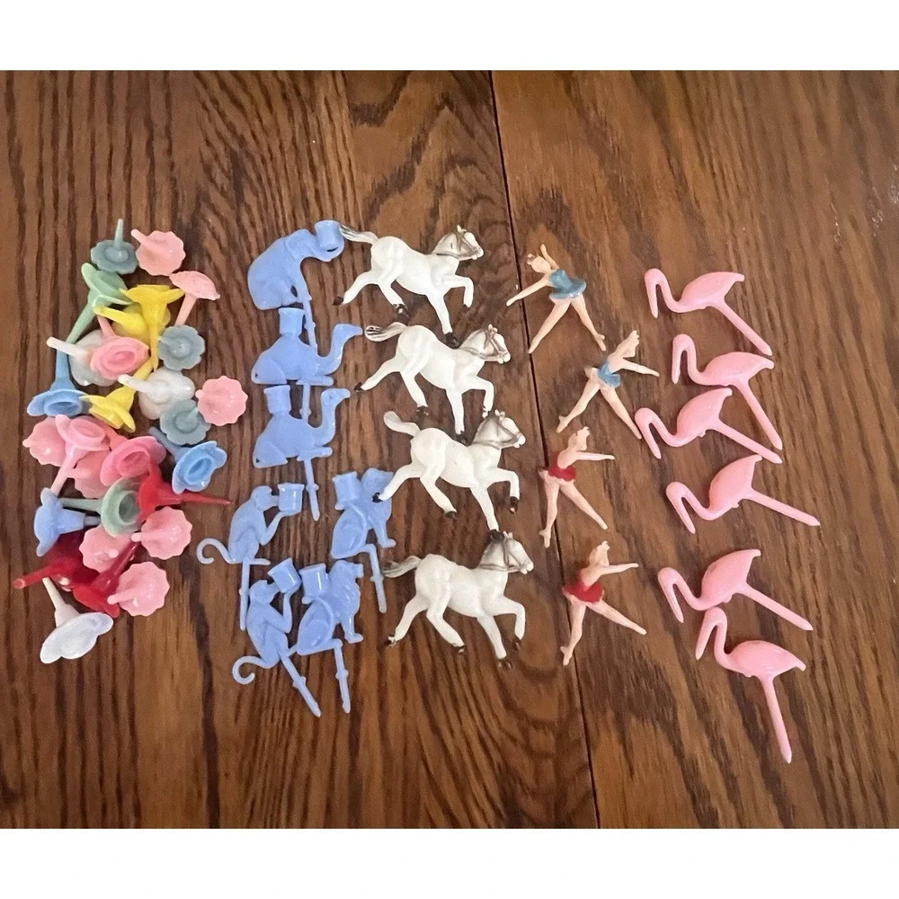 Vintage BIRTHDAY Plastic Candle Holders 1960's Animals Flowers Horse Ballerina